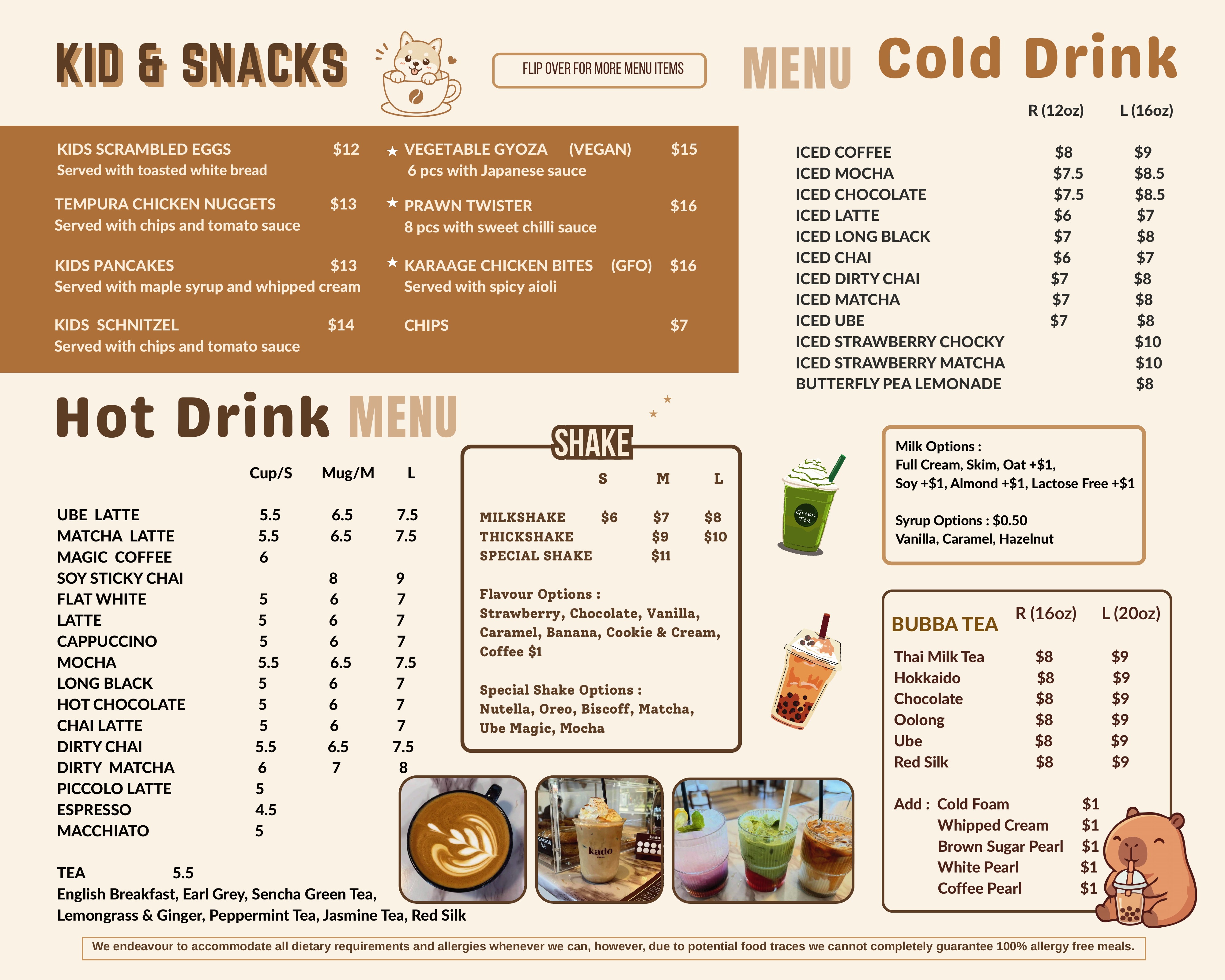 Kado Cafe Drinks Menu