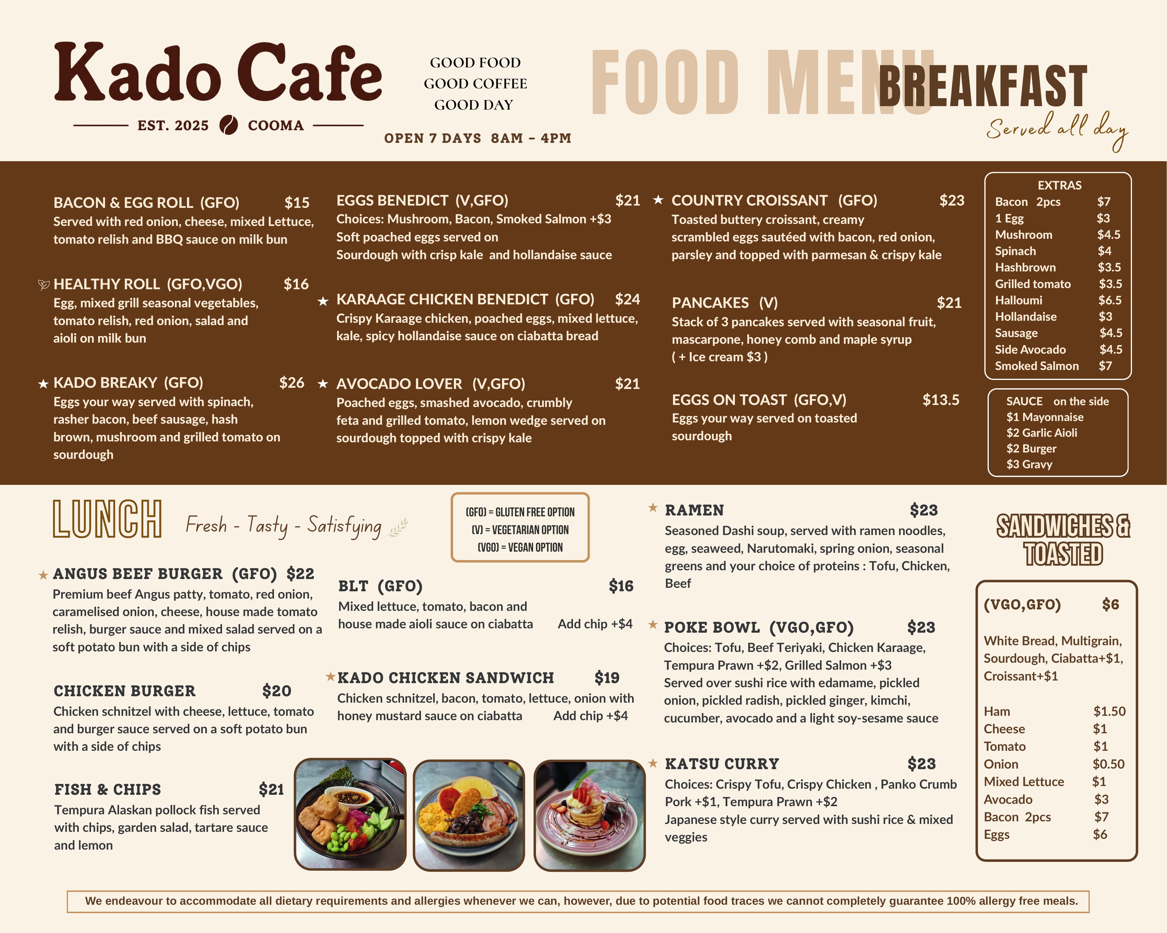 Kado Cafe Food Menu